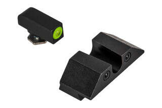 Night Fision Glow Dome night sight set for .45 or 10mm Glock handguns with U-notch and yellow front sight.